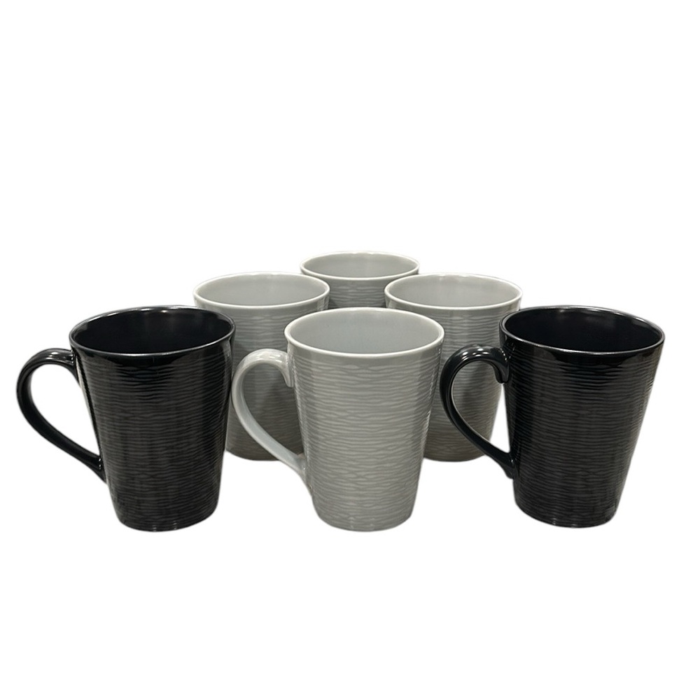 Lot of Six (6) Noritake Fine Porcelain Colorscapes Coffee Mugs Grey and Black